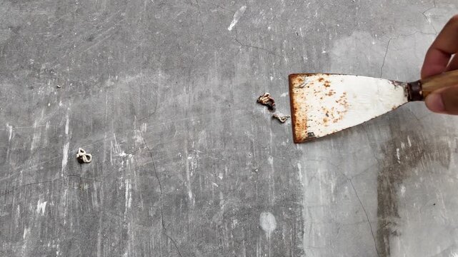 Footage capturing multiple spots of snail excrement scattered across a cracked cement wall. Ideal for pest control advertisements and residential cleaning service presentations.