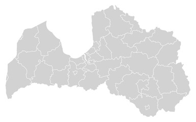 Fototapeta premium Grey with White Outline Latvia Map with District Borders Europe Country