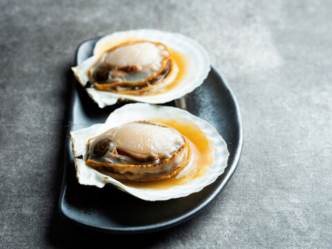 Fresh raw scallops on a plate