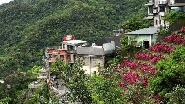 九份（台湾）の山の斜面に建てられた街並み