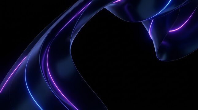 Abstract OLED wallpaper with glowing neon geometric waves on pure black minimalist background