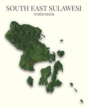 South East Sulawesi, Indonesia Relief Map. Hillshaded physical map. Shaded Terrain illustration of South East Sulawesi, Indonesia. Elements of this image derrived from NASA imagery and SRTM dataset.