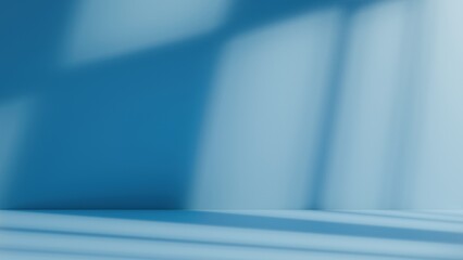 Modern blue wall studio background with soft grey shadows and elegant light, for product mockups and presentation
