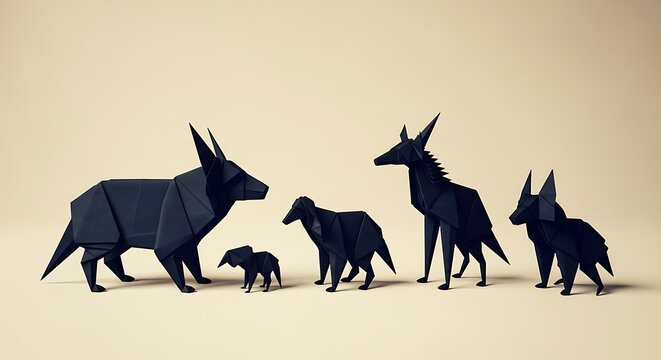 Paper cutout dingo family standing together.