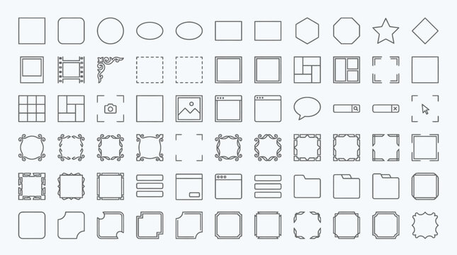 Set of sixty diverse geometric frames and border icons.