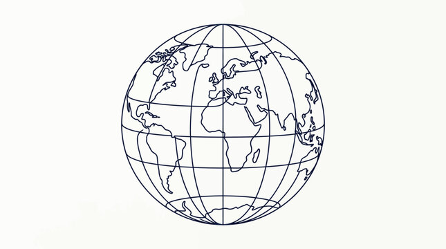 Simple line art illustration of the world globe with latitude and longitude grid lines.