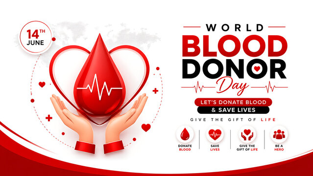 Blood donor concept with red heart and drop blood donor day 2026, world blood donor day 2026, blood donation, world blood donor day, blood donor day,  june 14