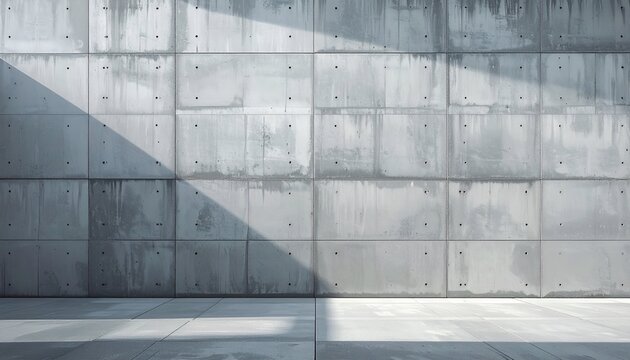 Concrete Block Wall with Light and Shadow - Minimalist Architecture.