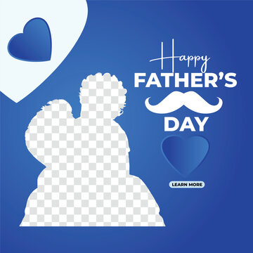 Happy Dad and Child with Blue Hearts Background