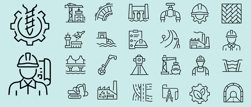 30 outline icon Set Civil engineering. Linear icon collection Editable stroke.eps
