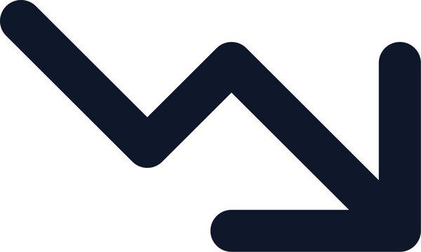 Business trend arrow pointing down for financial loss and negative analytics