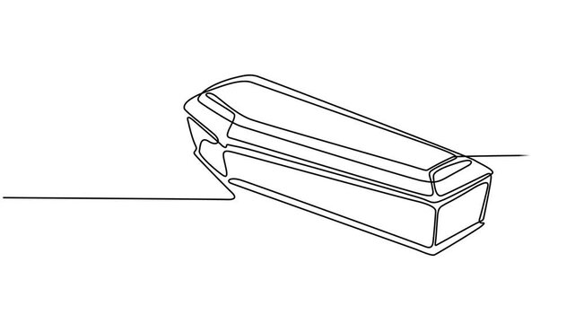 Continuous single line of wooden coffin animation video horror funeral graveyard halloween concept one line vector illustration.  Full length single.