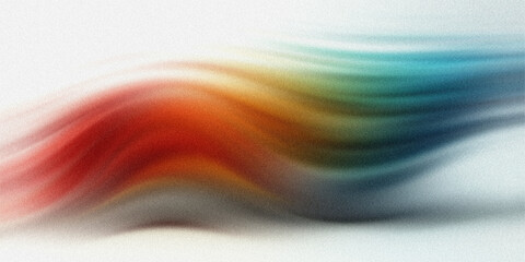 A striking abstract background with a colorful wavy pattern in red orange green and blue creating a sense of motion. © mek