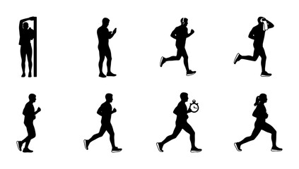 Fototapeta premium Running Silhouette Collection, Fitness Action Poses, Athlete Movement Graphics, Sports Training Vector Set
