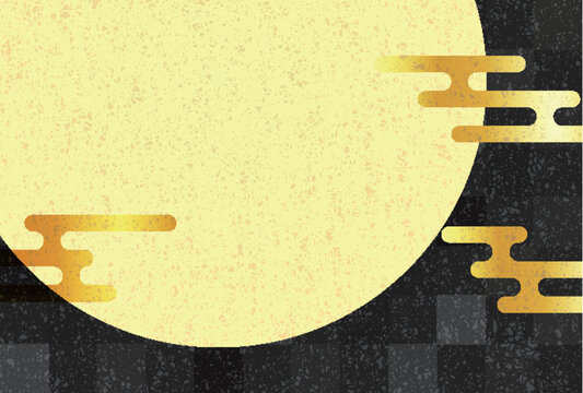 Elegant Japanese style golden moon with traditional clouds pattern