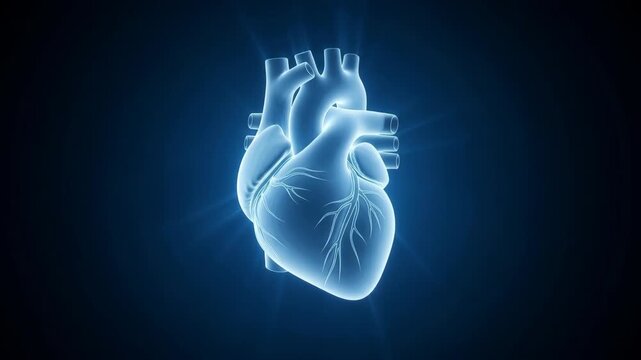Heart anatomy hypertension medical concept with glowing blue artery vein cardiovascular organ pulse circulation blood vessels illustration