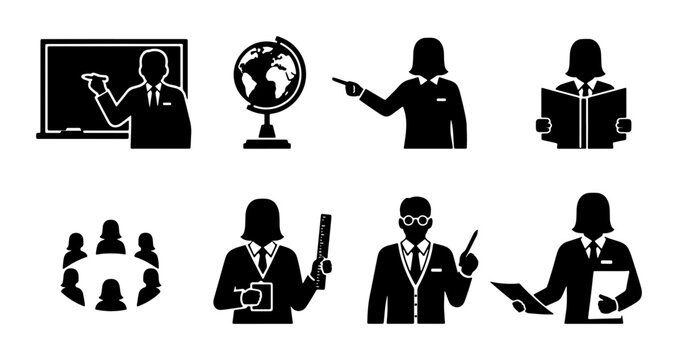 Teacher Icon Set, Education Symbols, School Instruction Graphics, Learning Concepts, Classroom Elements, Vector Art