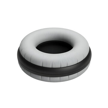 White and black ear pad from headphones isolated on alpha background, soft cushion design.