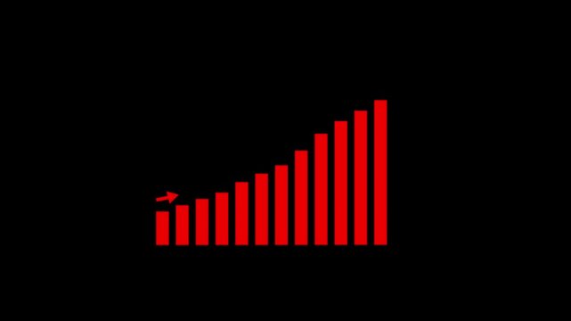 A series of ascending red vertical bars forming a bar graph or chart against a solid black background representing growth and increasing data values