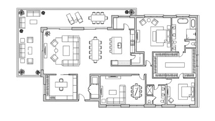 Fototapeta premium Modern Luxury Apartment Floor Plan CAD Blueprint
