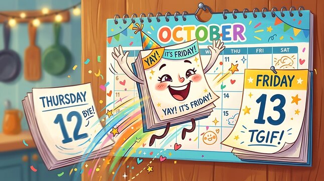 Happy Friday the 13th October calendar character celebration
