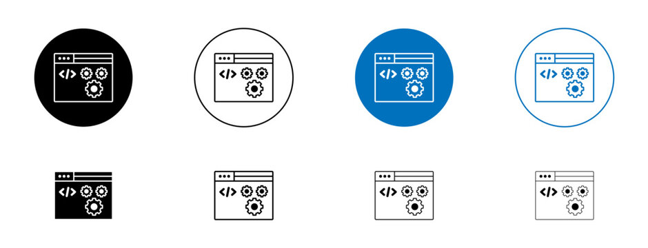 Back end icons set in black and blue colors on white background