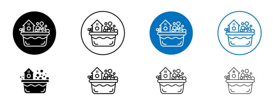 Ball pit icons set in black and blue colors on white background