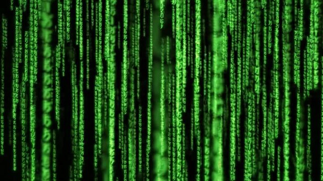 Matrix Code Rain Digital Green Binary Code Falling Effect on Black Background