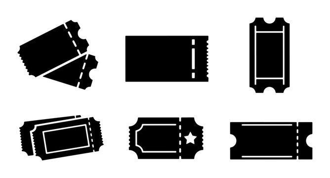 Vector Ticket Icons Set, Black and White Admission Passes, Event Entry Stubs, Retro Cinema Tickets, Modern VIP Passes, Graphic Resource Collection
