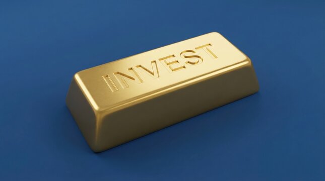 Gold bar with invest engraving symbolizes safe asset trading amid price volatility and geopolitical risks in financial markets