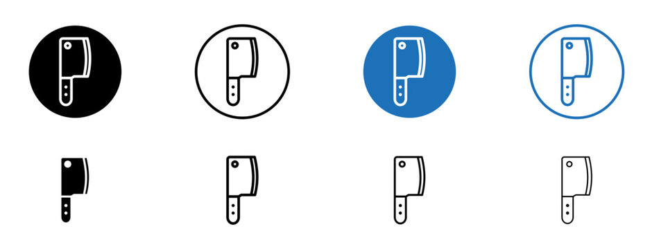 Cleaver for meat icons set in black and blue colors on white background