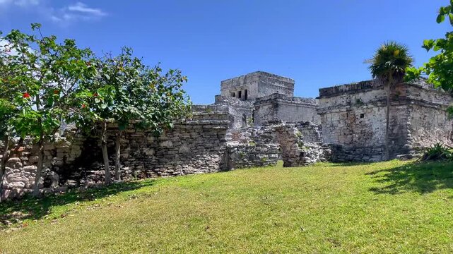 Ancient Mayan Ruins of El Castillo at Tulum Archaeological Site in Mexico
