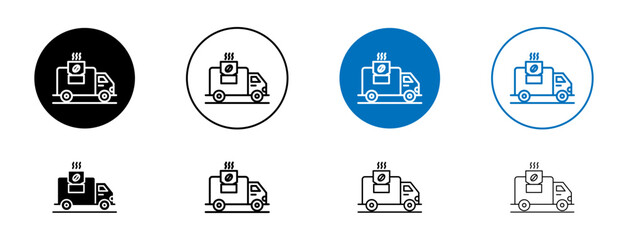 Fototapeta premium Coffee truck icons set in black and blue colors on white background