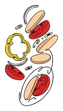 Chicken gyros ingredients perspective line art. Generative AI