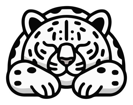 Snow leopard sleeping peacefully front view illustra.... Generative AI