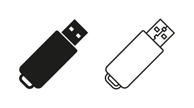 Usb flash drive icon set black and white outline