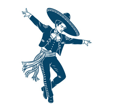 man in traditional mexican mariachi clothing dancing isolated on transparent background