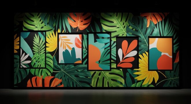 Bold Tropical Leaf Wall Art with Abstract Floral Insertions