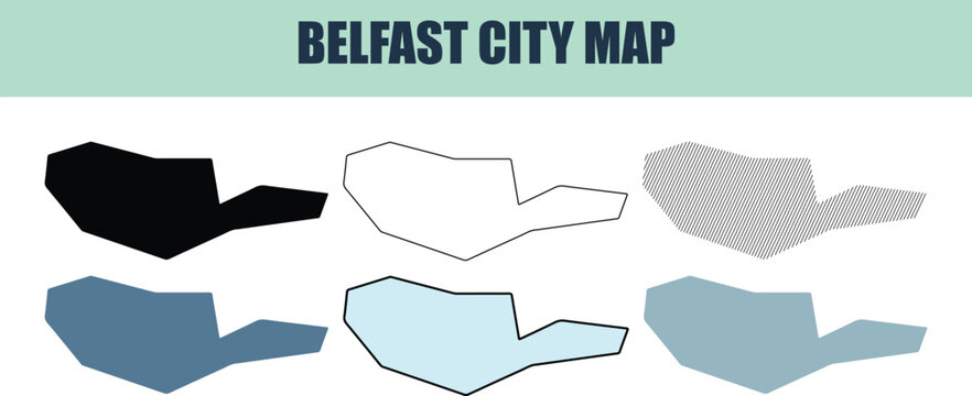 Belfast city map variations in solid lined and stock graphical styles against a clean background