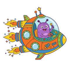Fototapeta premium Funny Purple Alien Space Ship
