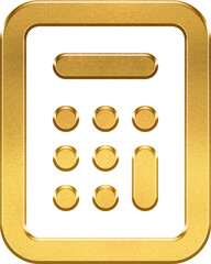 Golden metallic finance calculator icon for accounting and business math