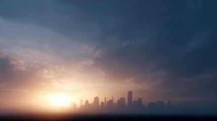 Fototapeta premium Sunrise shining over rebuilt futuristic skyline
