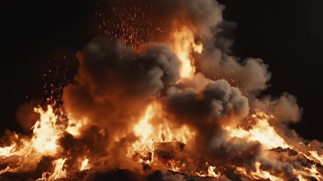 Intense fire with flames and smoke emphasizing modern aesthetics and minimalist design