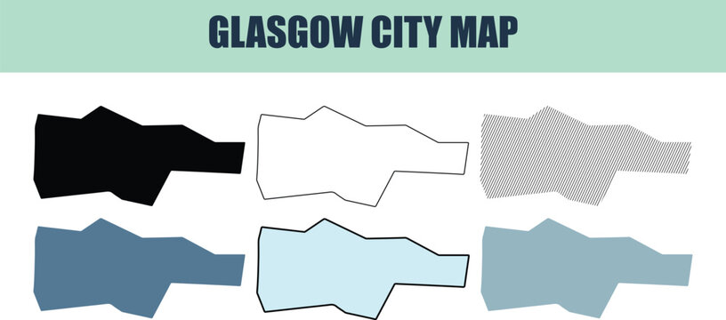 Glasgow city map solid lined and stock variations with flat design on white background