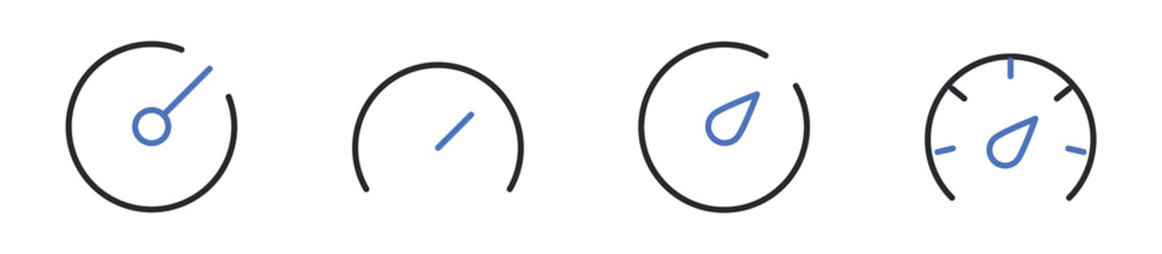 Speedometer and Gauge Meter Line Icons Set Editable Stroke Vector Illustration.