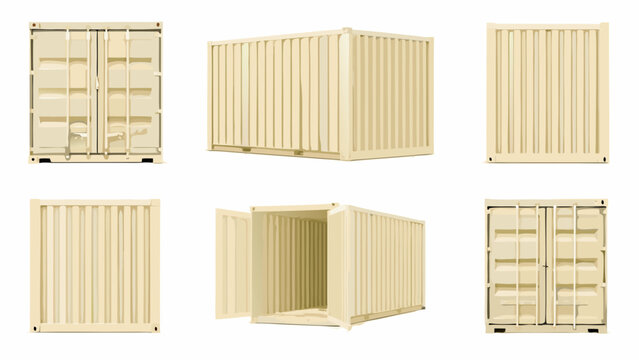 beige shipping containers technical illustrations on white background