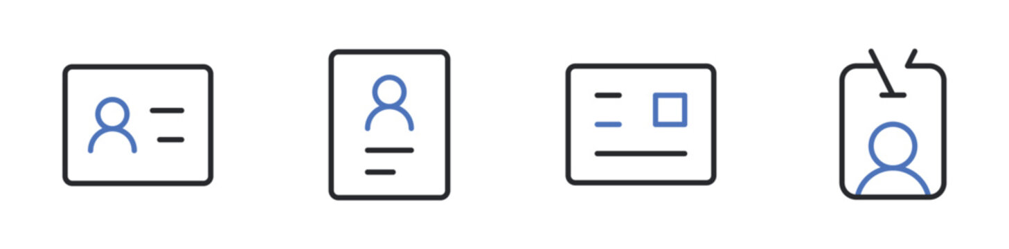 Identification Card and ID Badge Line Icons Set Editable Stroke Vector Illustration.