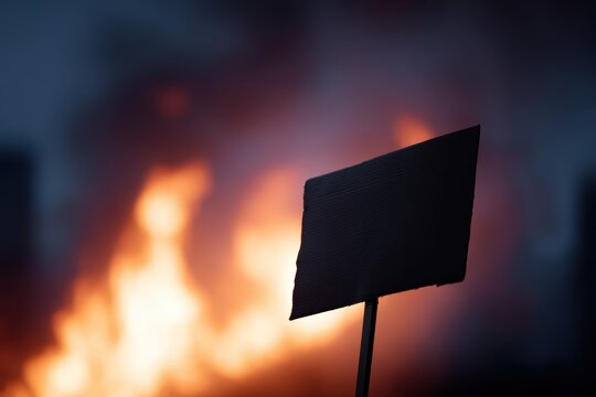 climate protest sign against burning sky background