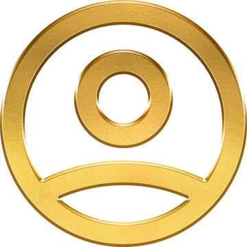 Golden metallic user circle icon for profile avatar and account