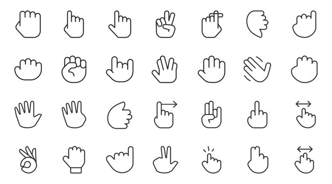 Hand Gesture Line Icons Set Editable Stroke Vector Illustration.